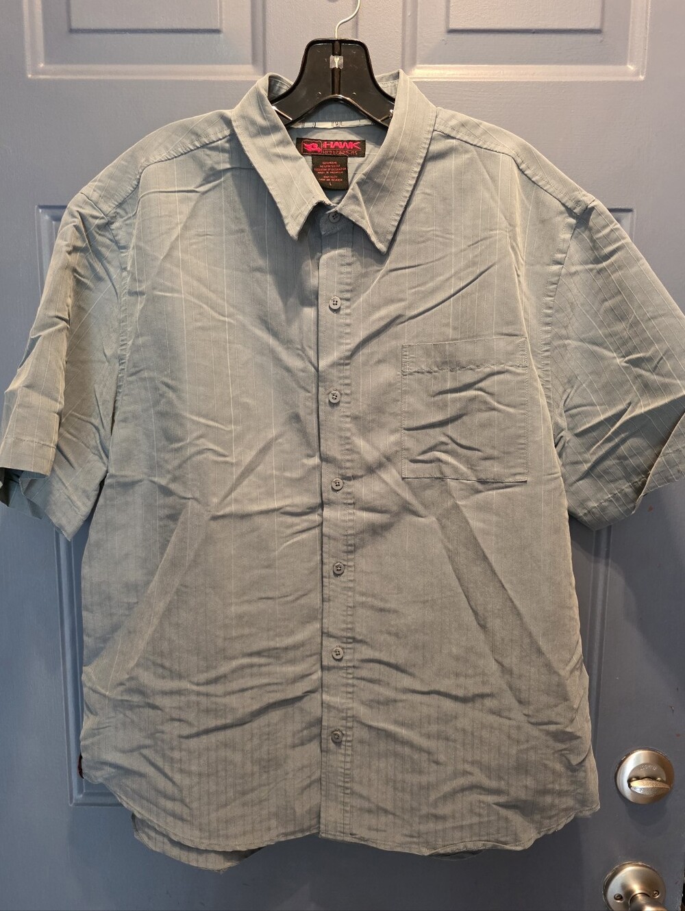 Mens Large Tony Hawk Casual Short-Sleeve Button-Down Shirt — Pale Blue